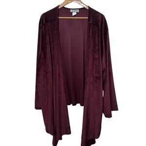 Styled By Saybury Pluse Size 4X Burgandy Velour Open Front Lounge Cardigan Robe